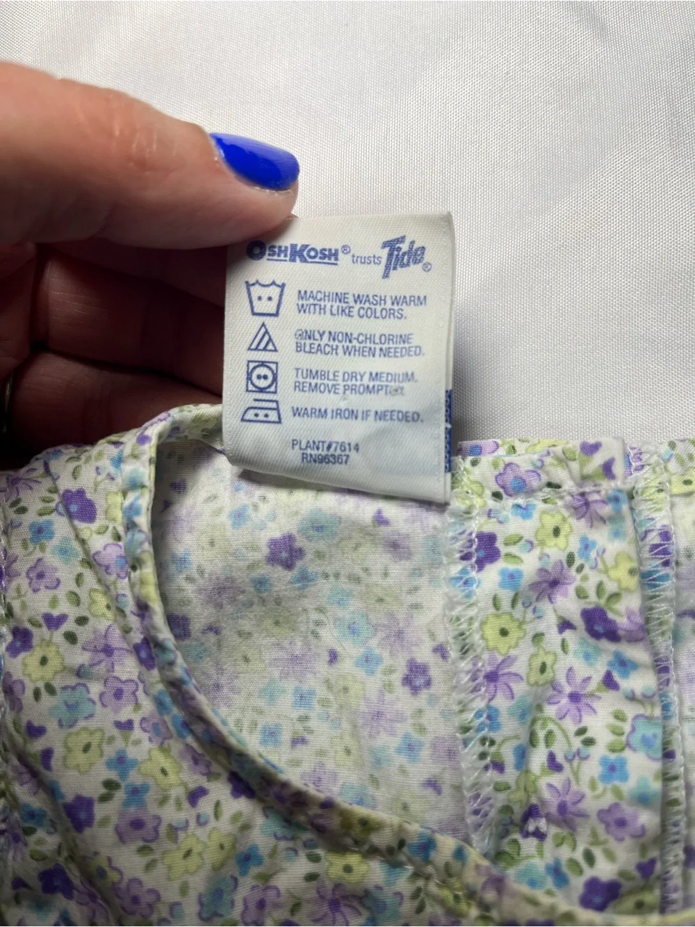 Vtg OshKosh B’gosh Baby Girls Dress 12M Purple Green Floral Bow 100% Cotton